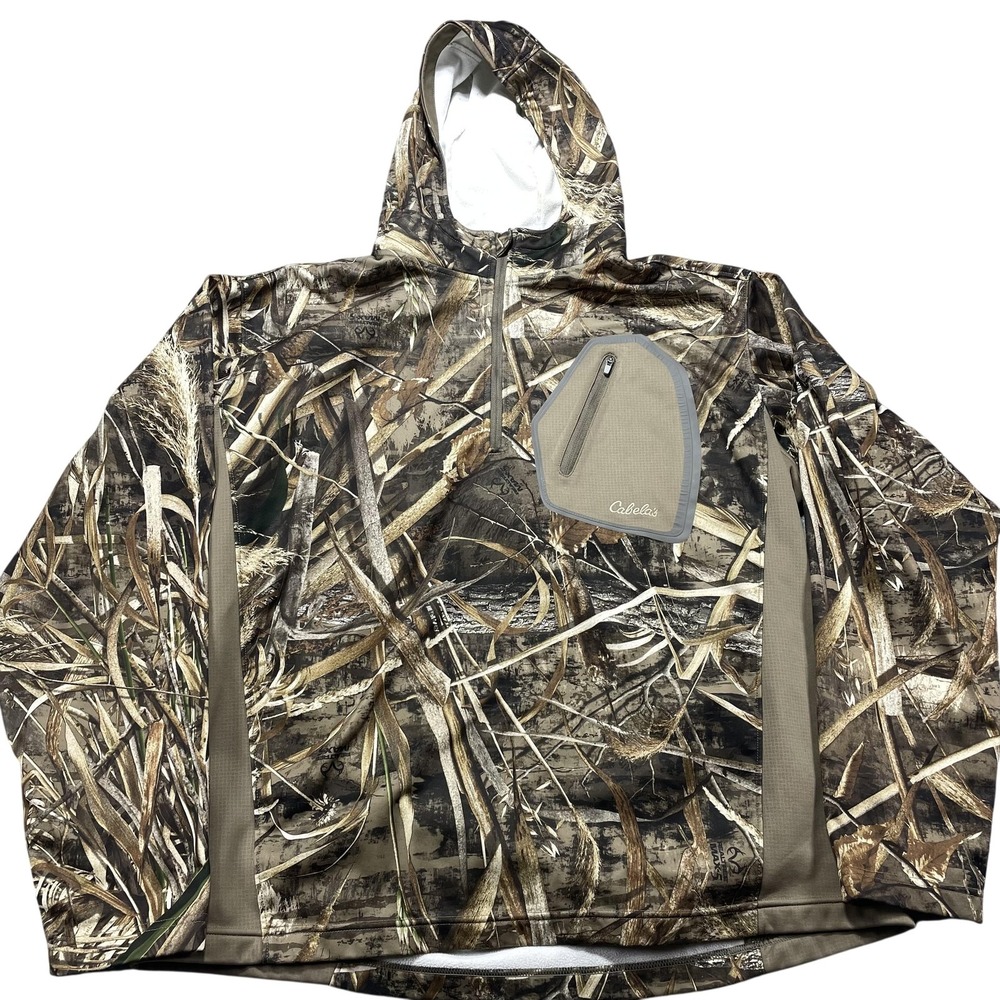 Cabela's Jacket Mens Size XL Brown Camo Hooded 1/4 Zip Softshell Realtree MAX-5